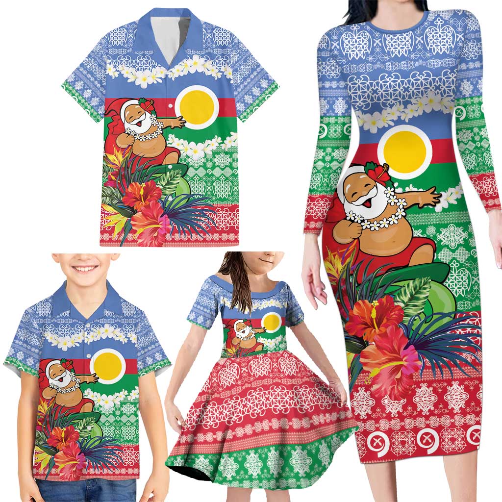 Personalised Shefa Joyeux Noel Family Matching Long Sleeve Bodycon Dress and Hawaiian Shirt Proud To Be a Ni-Van Sand Drawing Art - Polynesian Pride