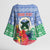 Personalised Shefa Joyeux Noel Kimono Sleeve Blouse Proud To Be a Ni-Van Sand Drawing Art - Polynesian Pride