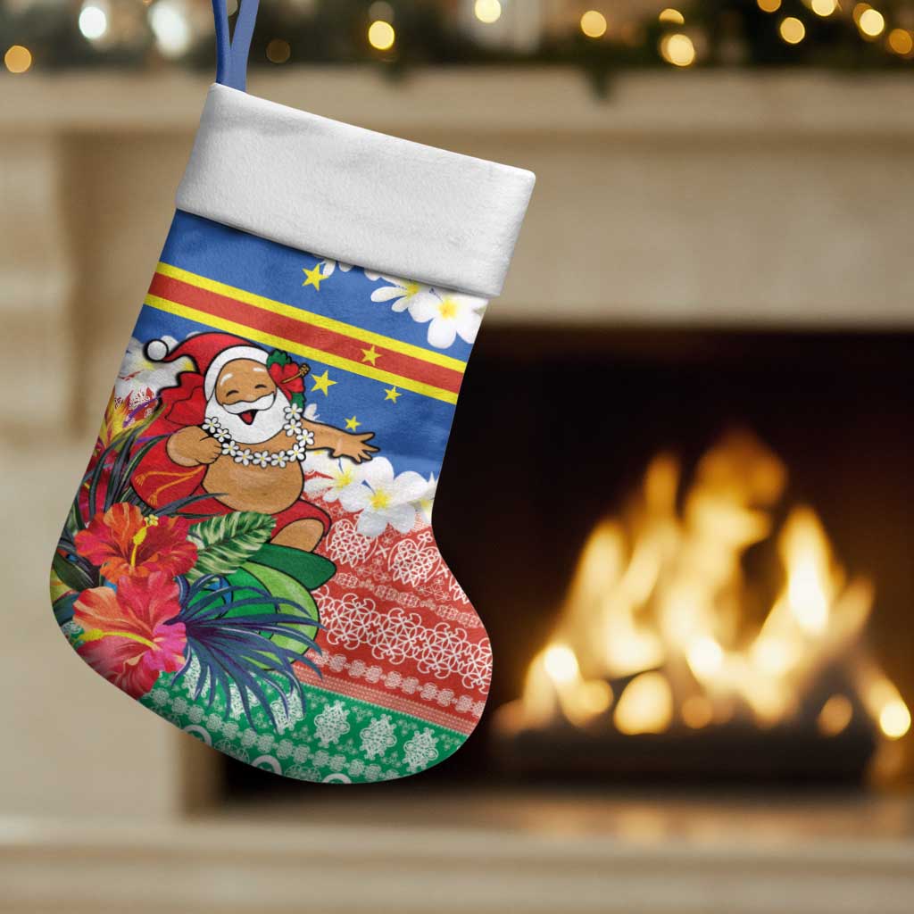 Personalised Tafea Joyeux Noel Christmas Stocking Proud To Be a Ni-Van Sand Drawing Art LT9 Set of 2 Blue - Polynesian Pride