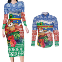 Personalised Tafea Joyeux Noel Couples Matching Long Sleeve Bodycon Dress and Long Sleeve Button Shirt Proud To Be a Ni-Van Sand Drawing Art - Polynesian Pride