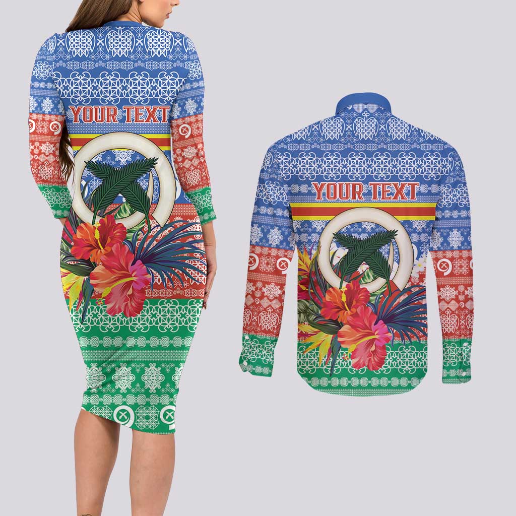 Personalised Tafea Joyeux Noel Couples Matching Long Sleeve Bodycon Dress and Long Sleeve Button Shirt Proud To Be a Ni-Van Sand Drawing Art - Polynesian Pride