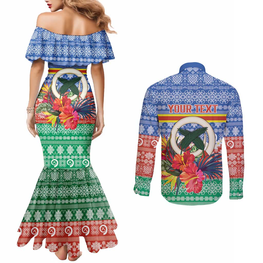 Personalised Tafea Joyeux Noel Couples Matching Mermaid Dress and Long Sleeve Button Shirt Proud To Be a Ni-Van Sand Drawing Art - Polynesian Pride