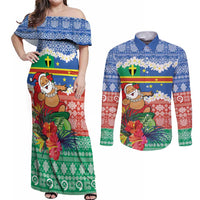 Personalised Tafea Joyeux Noel Couples Matching Off Shoulder Maxi Dress and Long Sleeve Button Shirt Proud To Be a Ni-Van Sand Drawing Art - Polynesian Pride