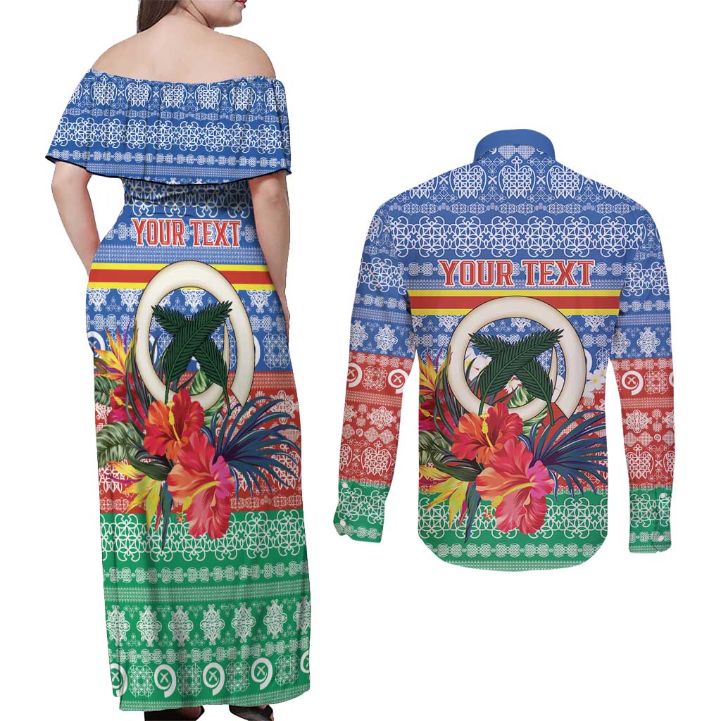 Personalised Tafea Joyeux Noel Couples Matching Off Shoulder Maxi Dress and Long Sleeve Button Shirt Proud To Be a Ni-Van Sand Drawing Art - Polynesian Pride