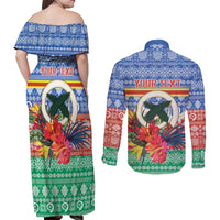 Personalised Tafea Joyeux Noel Couples Matching Off Shoulder Maxi Dress and Long Sleeve Button Shirt Proud To Be a Ni-Van Sand Drawing Art - Polynesian Pride