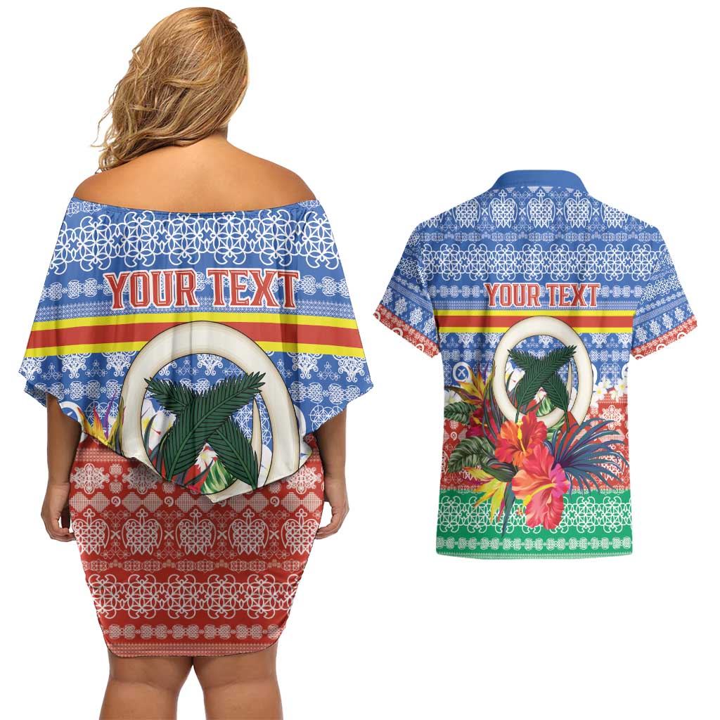 Personalised Tafea Joyeux Noel Couples Matching Off Shoulder Short Dress and Hawaiian Shirt Proud To Be a Ni-Van Sand Drawing Art - Polynesian Pride