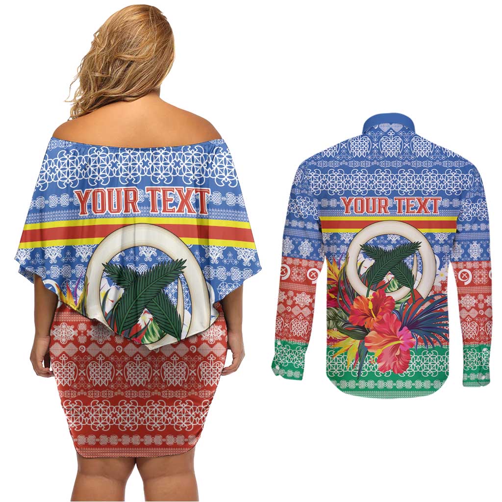 Personalised Tafea Joyeux Noel Couples Matching Off Shoulder Short Dress and Long Sleeve Button Shirt Proud To Be a Ni-Van Sand Drawing Art - Polynesian Pride