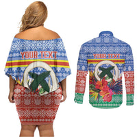 Personalised Tafea Joyeux Noel Couples Matching Off Shoulder Short Dress and Long Sleeve Button Shirt Proud To Be a Ni-Van Sand Drawing Art - Polynesian Pride