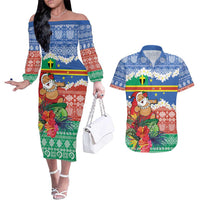 Personalised Tafea Joyeux Noel Couples Matching Off The Shoulder Long Sleeve Dress and Hawaiian Shirt Proud To Be a Ni-Van Sand Drawing Art - Polynesian Pride