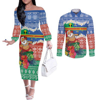 Personalised Tafea Joyeux Noel Couples Matching Off The Shoulder Long Sleeve Dress and Long Sleeve Button Shirt Proud To Be a Ni-Van Sand Drawing Art - Polynesian Pride