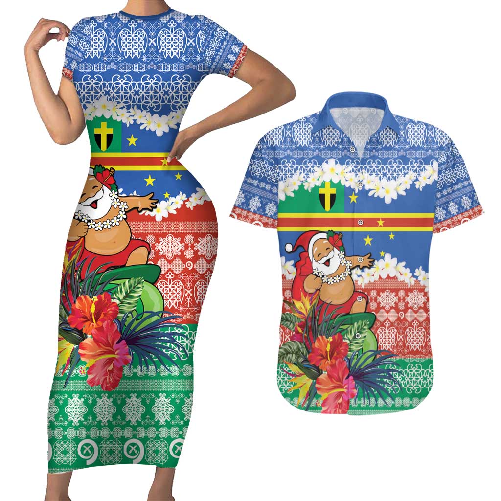 Personalised Tafea Joyeux Noel Couples Matching Short Sleeve Bodycon Dress and Hawaiian Shirt Proud To Be a Ni-Van Sand Drawing Art - Polynesian Pride