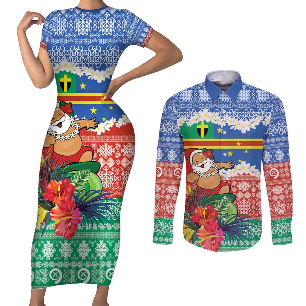 Personalised Tafea Joyeux Noel Couples Matching Short Sleeve Bodycon Dress and Long Sleeve Button Shirt Proud To Be a Ni-Van Sand Drawing Art - Polynesian Pride