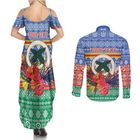 Personalised Tafea Joyeux Noel Couples Matching Summer Maxi Dress and Long Sleeve Button Shirt Proud To Be a Ni-Van Sand Drawing Art - Polynesian Pride