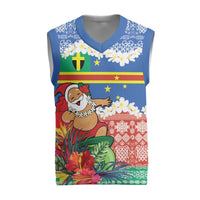 Personalised Tafea Joyeux Noel Christmas Knitted V-Neck Vest Proud To Be a Ni-Van Sand Drawing Art LT9 Blue - Polynesian Pride