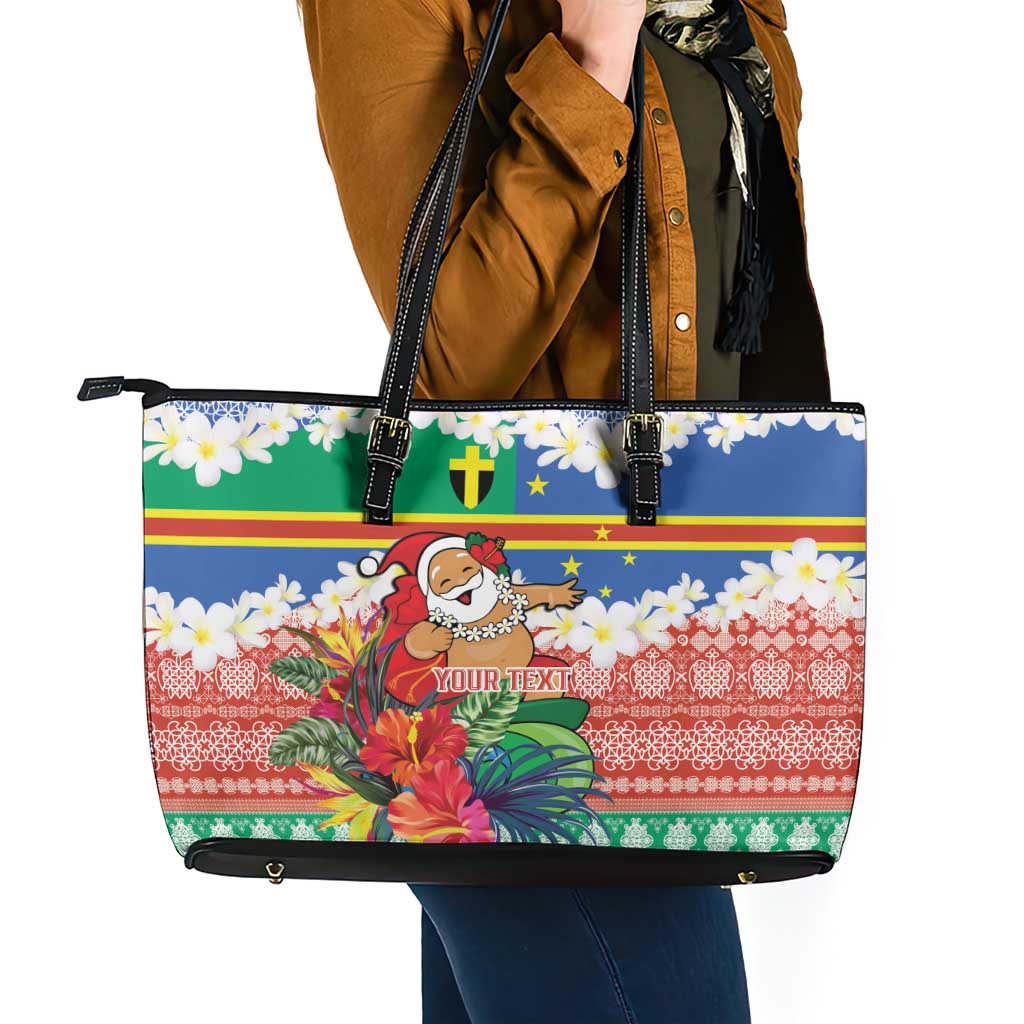 Personalised Tafea Joyeux Noel Leather Tote Bag Proud To Be a Ni-Van Sand Drawing Art - Polynesian Pride