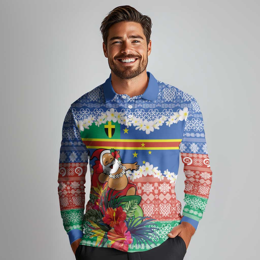 Personalised Tafea Joyeux Noel Long Sleeve Polo Shirt Proud To Be a Ni-Van Sand Drawing Art - Polynesian Pride