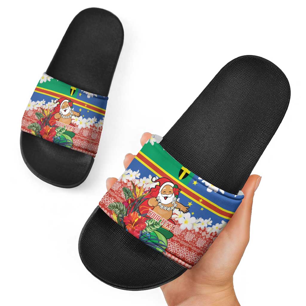 Personalised Tafea Joyeux Noel Slide Sandals Proud To Be a Ni-Van Sand Drawing Art - Polynesian Pride