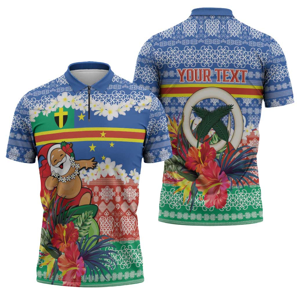 Personalised Tafea Joyeux Noel Zipper Polo Shirt Proud To Be a Ni-Van Sand Drawing Art LT9 - Polynesian Pride