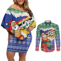 Personalised Torba Joyeux Noel Couples Matching Off Shoulder Short Dress and Long Sleeve Button Shirt Proud To Be a Ni-Van Sand Drawing Art - Polynesian Pride