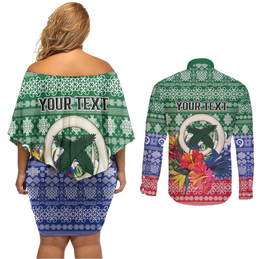 Personalised Torba Joyeux Noel Couples Matching Off Shoulder Short Dress and Long Sleeve Button Shirt Proud To Be a Ni-Van Sand Drawing Art - Polynesian Pride