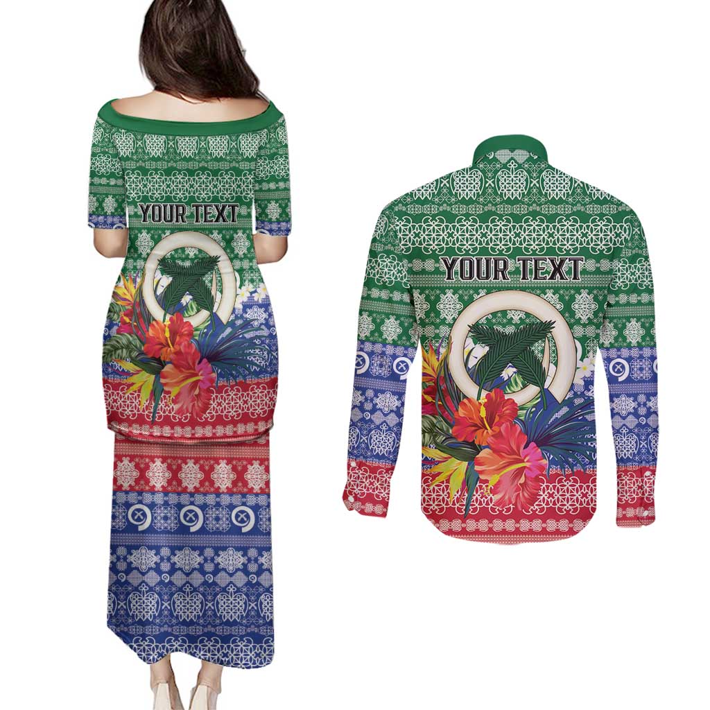 Personalised Torba Joyeux Noel Couples Matching Puletasi and Long Sleeve Button Shirt Proud To Be a Ni-Van Sand Drawing Art - Polynesian Pride