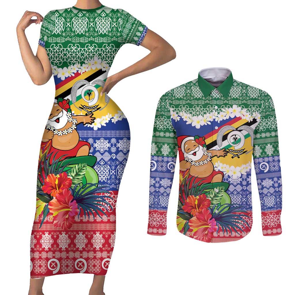 Personalised Torba Joyeux Noel Couples Matching Short Sleeve Bodycon Dress and Long Sleeve Button Shirt Proud To Be a Ni-Van Sand Drawing Art - Polynesian Pride
