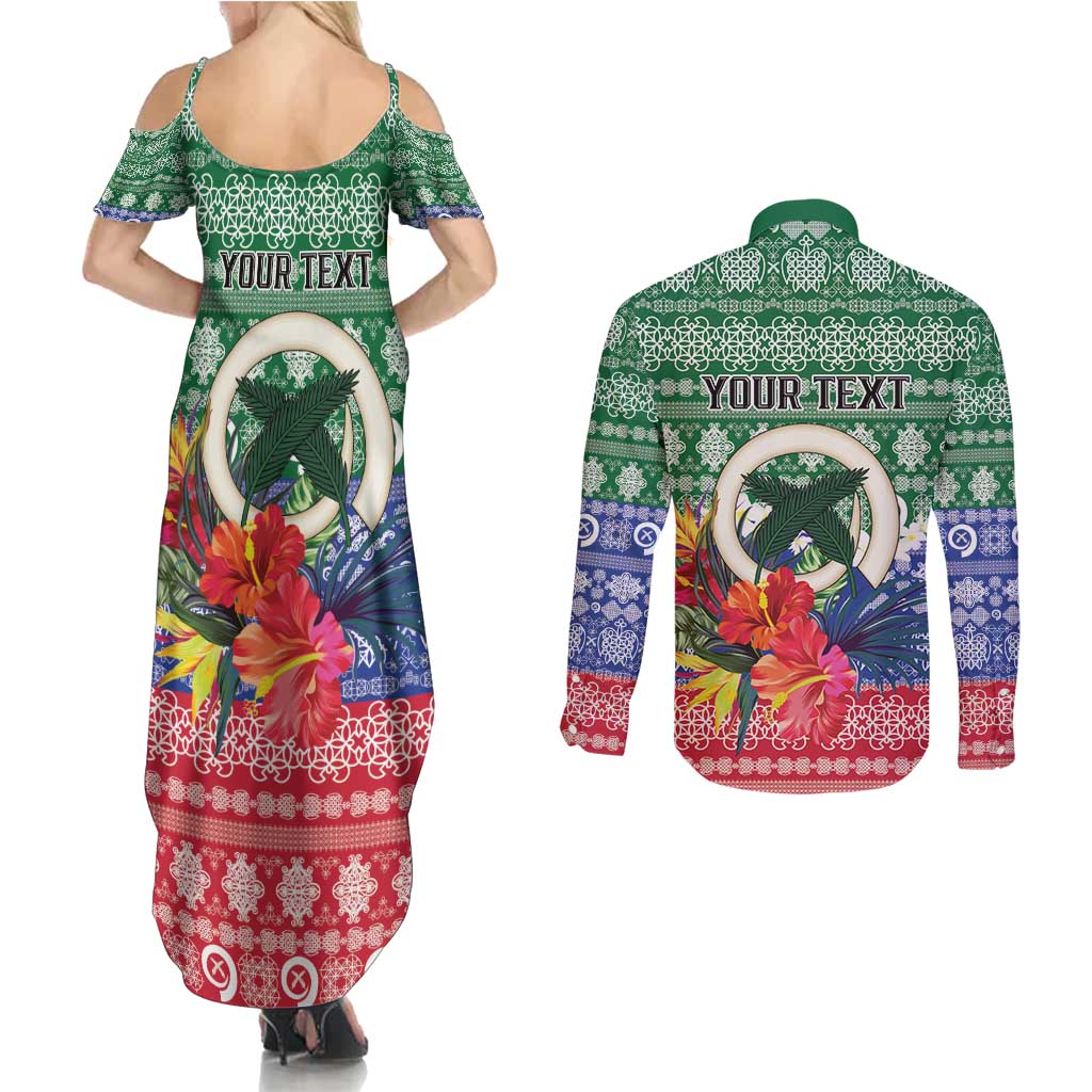 Personalised Torba Joyeux Noel Couples Matching Summer Maxi Dress and Long Sleeve Button Shirt Proud To Be a Ni-Van Sand Drawing Art - Polynesian Pride