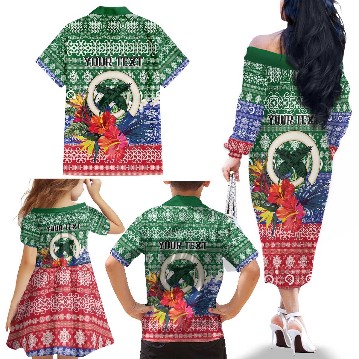 Personalised Torba Joyeux Noel Family Matching Off The Shoulder Long Sleeve Dress and Hawaiian Shirt Proud To Be a Ni-Van Sand Drawing Art - Polynesian Pride