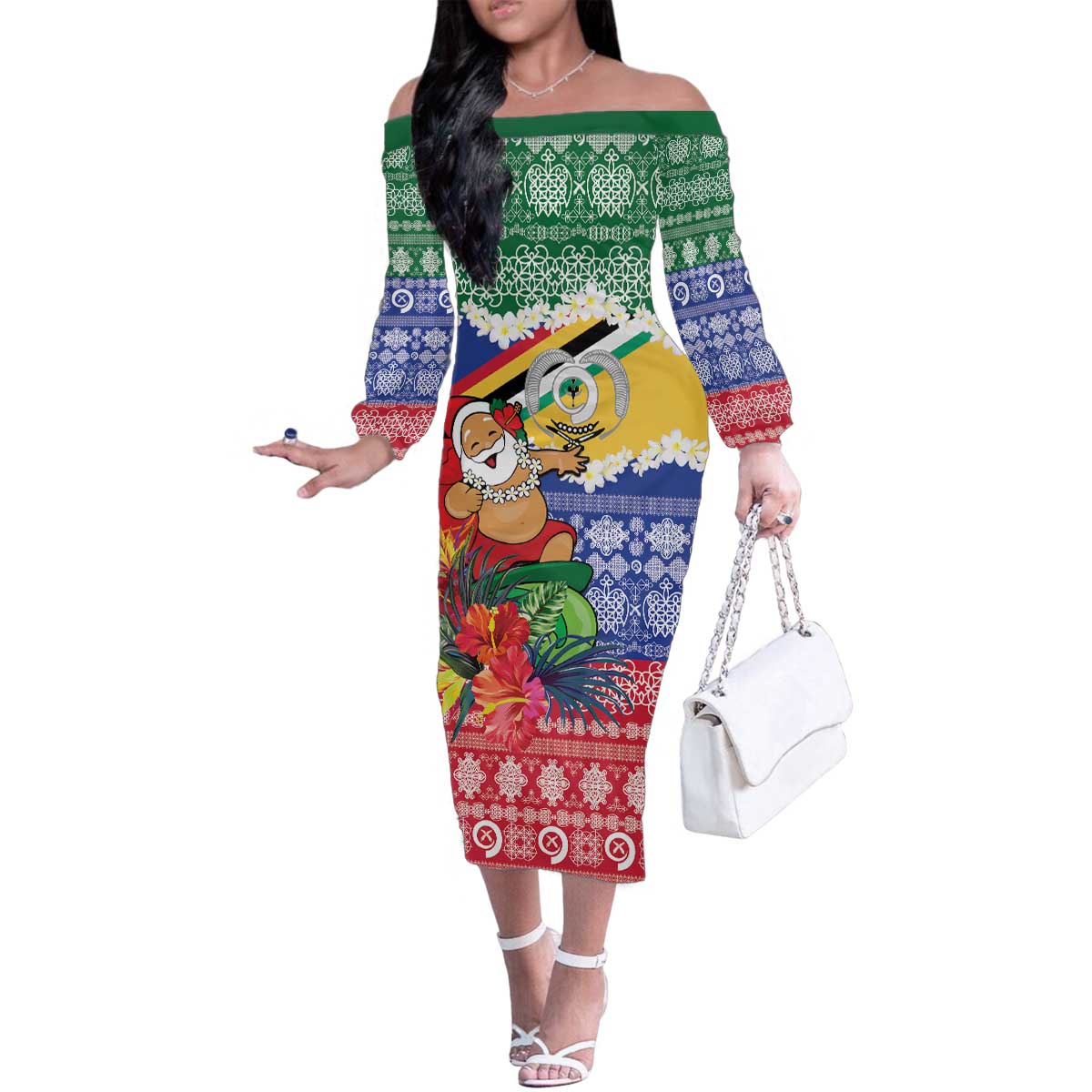 Personalised Torba Joyeux Noel Family Matching Off The Shoulder Long Sleeve Dress and Hawaiian Shirt Proud To Be a Ni-Van Sand Drawing Art - Polynesian Pride