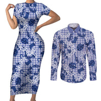 Mokihana Maile Ilima Leis Paniolo Palaka Couples Matching Short Sleeve Bodycon Dress and Long Sleeve Button Shirt Hawaiian Polu Spirit - Polynesian Pride