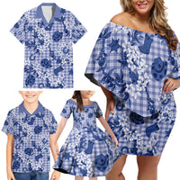 Mokihana Maile Ilima Leis Paniolo Palaka Family Matching Off Shoulder Short Dress and Hawaiian Shirt Hawaiian Polu Spirit - Polynesian Pride