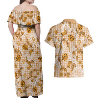 Mokihana Maile Ilima Leis Paniolo Palaka Couples Matching Off Shoulder Maxi Dress and Hawaiian Shirt Hawaiian Kula Spirit - Polynesian Pride