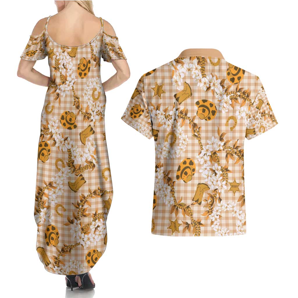 Mokihana Maile Ilima Leis Paniolo Palaka Couples Matching Summer Maxi Dress and Hawaiian Shirt Hawaiian Kula Spirit - Polynesian Pride