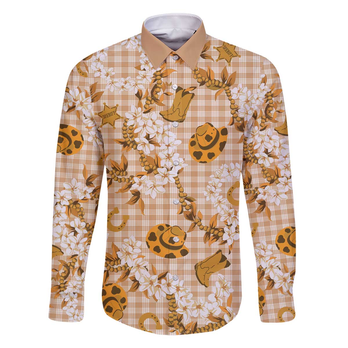 Mokihana Maile Ilima Leis Paniolo Palaka Family Matching Off The Shoulder Long Sleeve Dress and Hawaiian Shirt Hawaiian Kula Spirit - Polynesian Pride