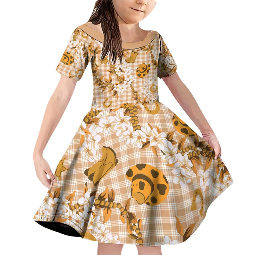 Mokihana Maile Ilima Leis Paniolo Palaka Family Matching Off Shoulder Short Dress and Hawaiian Shirt Hawaiian Kula Spirit - Polynesian Pride