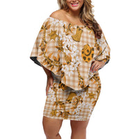 Mokihana Maile Ilima Leis Paniolo Palaka Family Matching Off Shoulder Short Dress and Hawaiian Shirt Hawaiian Kula Spirit - Polynesian Pride