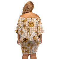 Mokihana Maile Ilima Leis Paniolo Palaka Family Matching Off Shoulder Short Dress and Hawaiian Shirt Hawaiian Kula Spirit - Polynesian Pride