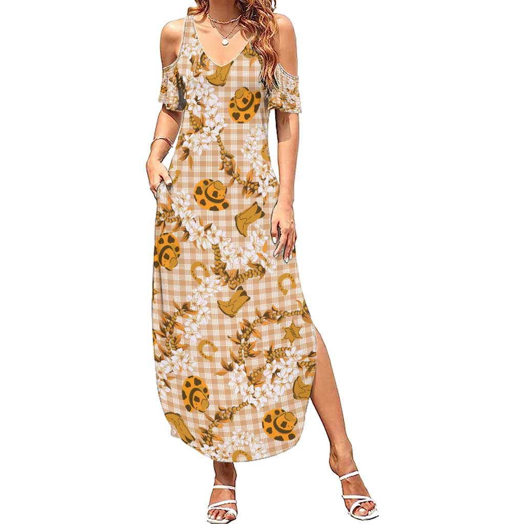 Mokihana Maile Ilima Leis Paniolo Palaka Family Matching Summer Maxi Dress and Hawaiian Shirt Hawaiian Kula Spirit - Polynesian Pride