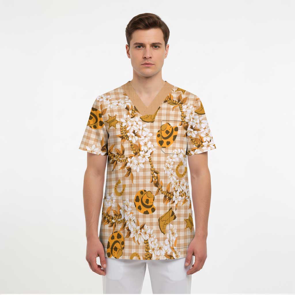 Mokihana Maile Ilima Leis Paniolo Palaka Scrub Top Hawaiian Kula Spirit - Polynesian Pride