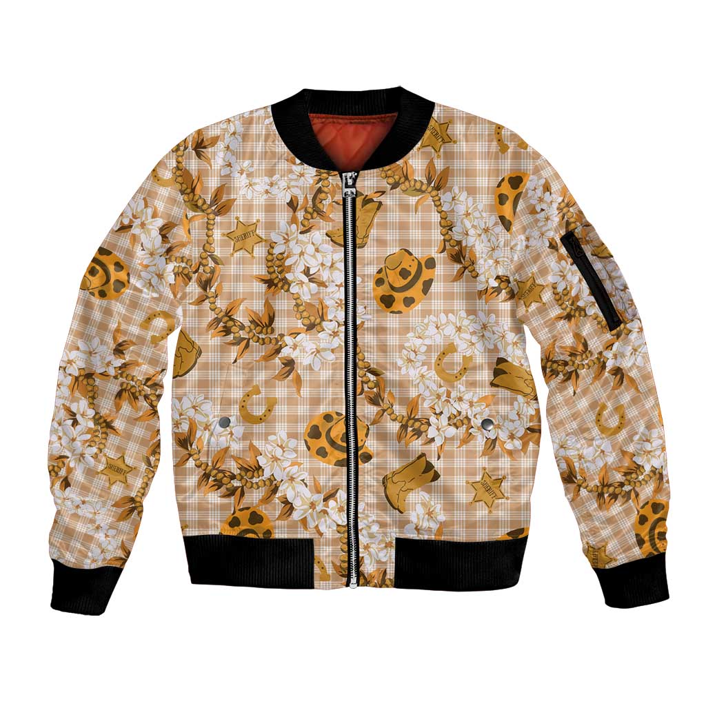 Mokihana Maile Ilima Leis Paniolo Palaka Sleeve Zip Bomber Jacket Hawaiian Kula Spirit - Polynesian Pride