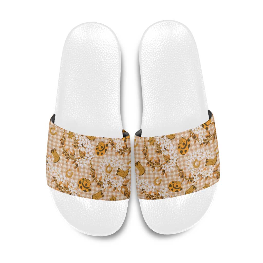 Mokihana Maile Ilima Leis Paniolo Palaka Slide Sandals Hawaiian Kula Spirit - Polynesian Pride