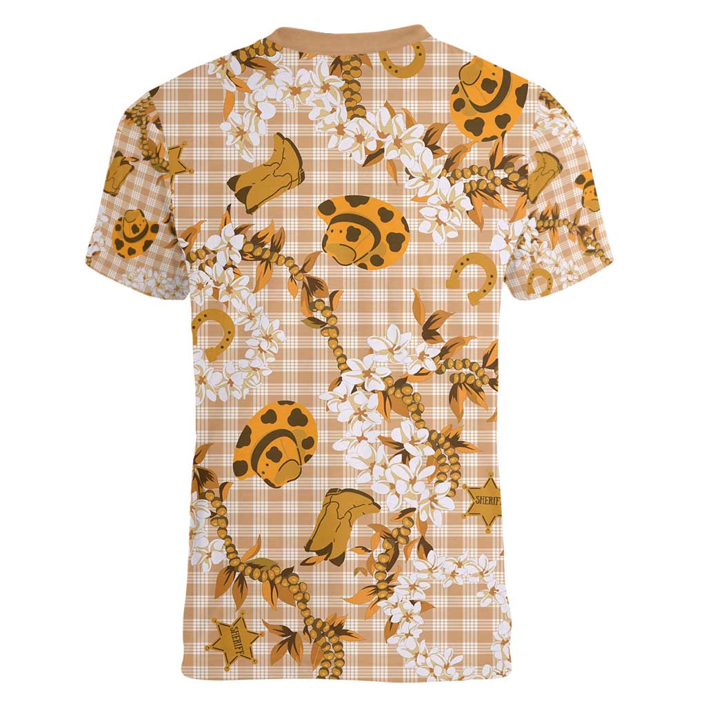 Mokihana Maile Ilima Leis Paniolo Palaka Women V-Neck T-Shirt Hawaiian Kula Spirit - Polynesian Pride