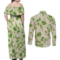 Mokihana Maile Ilima Leis Paniolo Palaka Couples Matching Off Shoulder Maxi Dress and Long Sleeve Button Shirt Hawaiian Omaomo Ala Spirit - Polynesian Pride