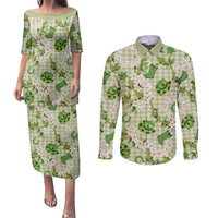 Mokihana Maile Ilima Leis Paniolo Palaka Couples Matching Puletasi and Long Sleeve Button Shirt Hawaiian Omaomo Ala Spirit - Polynesian Pride