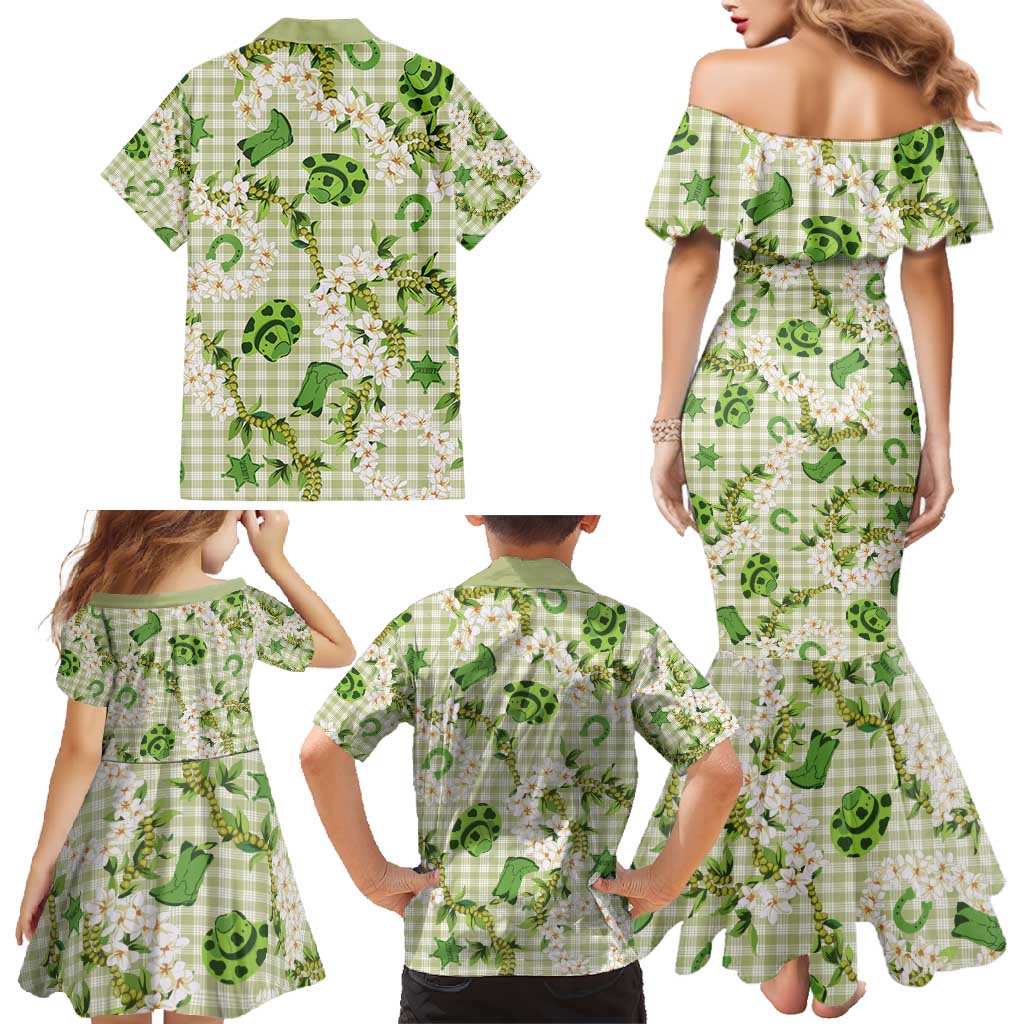 Mokihana Maile Ilima Leis Paniolo Palaka Family Matching Mermaid Dress and Hawaiian Shirt Hawaiian Omaomo Ala Spirit - Polynesian Pride