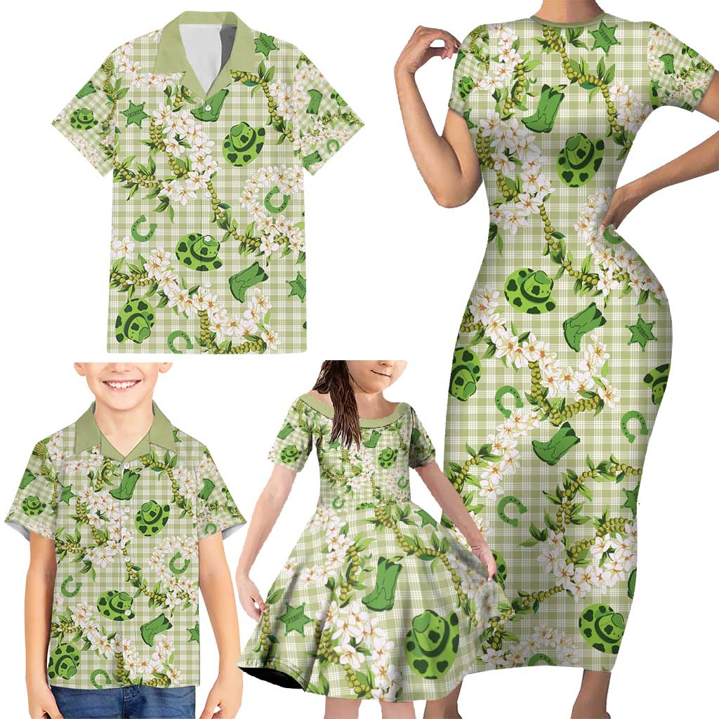 Mokihana Maile Ilima Leis Paniolo Palaka Family Matching Short Sleeve Bodycon Dress and Hawaiian Shirt Hawaiian Omaomo Ala Spirit - Polynesian Pride