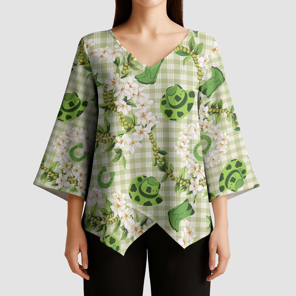 Mokihana Maile Ilima Leis Paniolo Palaka Kimono Sleeve Blouse Hawaiian Omaomo Ala Spirit - Polynesian Pride