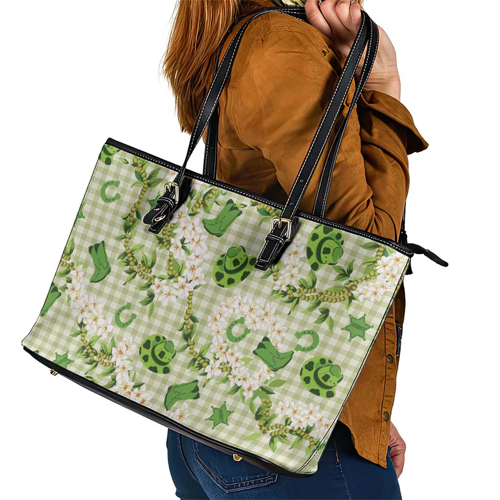 Mokihana Maile Ilima Leis Paniolo Palaka Leather Tote Bag Hawaiian Omaomo Ala Spirit - Polynesian Pride