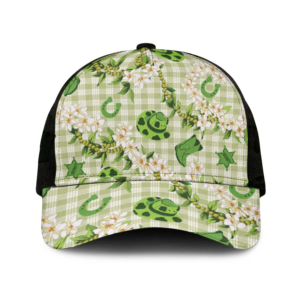 Mokihana Maile Ilima Leis Paniolo Palaka Mesh Trucker Cap Hawaiian Omaomo Ala Spirit - Polynesian Pride