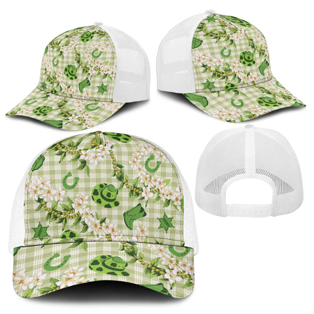 Mokihana Maile Ilima Leis Paniolo Palaka Mesh Trucker Cap Hawaiian Omaomo Ala Spirit - Polynesian Pride